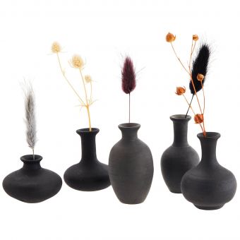 Madam Stoltz Mini-Vasen Terracotta schwarz mit Trockenblumen